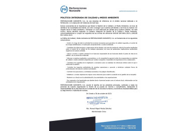 Perforaciones Noreste hacia una Política Integrada de Calidad y Medido Ambiente.  Mejora Continua.